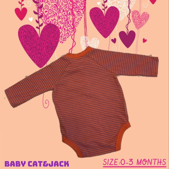 BABY CATEJACK BABY ONE PIECE BODYSUIT STRIPPED RED COLOURED SIZE 0-3 MONTHS - Picture 2 of 2